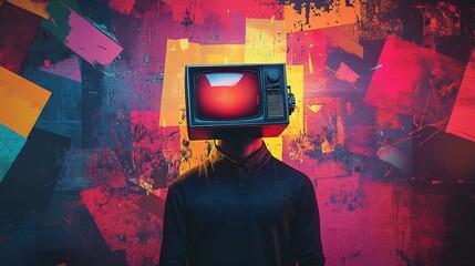 Abstract Portrait of Man with Retro TV Head