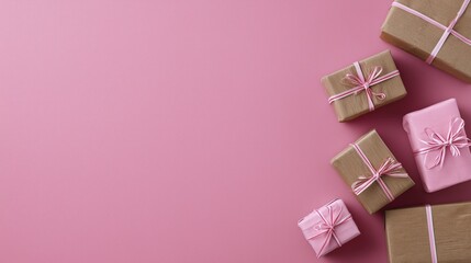 Celebrate appreciation and recognition with elegant gift boxes wrapped in pink and brown paper, tied with ribbon.