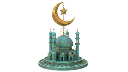 Miniature mosque model with crescent and star