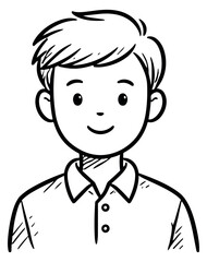 Obraz premium Hand drawn line art illustration of a young man depicting a friendly smile for user avatars