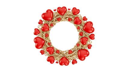 Golden wreath with red hearts