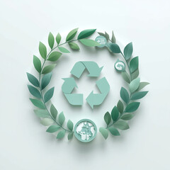 Sustainability Concept with Recycle Symbol and Green Leaves
