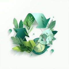 Sustainability Concept with Recycle Symbol and Green Leaves