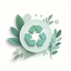 Sustainability Concept with Recycle Symbol and Green Leaves