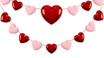 Heart-shaped garland with red and pink hearts