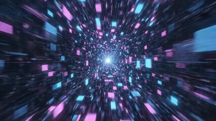 Vibrant digital tunnel with pink and blue lights accelerating through space - Powered by Adobe