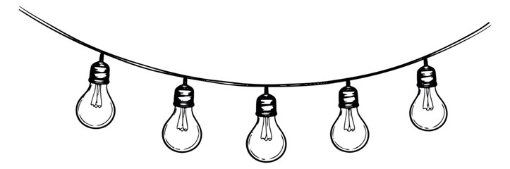 Hand drawn line art light bulb garland set featuring hanging decorative bulbs for party and event decoration