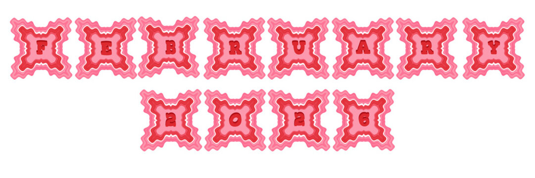 February 2026 text designed in soft pink 3D typography with rounded edges and layered depth. A cute and modern style perfect for calendars, planners, seasonal banners, social media posts. - Powered by Adobe