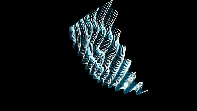 Abstract geometric flowing wave pattern with light blue and white gradients against a dark background