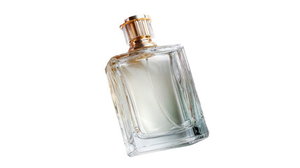 Elegant glass bottle of perfume with luxury fragrance liquid studio product photography isolated on white background