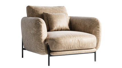 Modern upholstered armchair with soft fabric cushion comfortable living room furniture isolated on white background