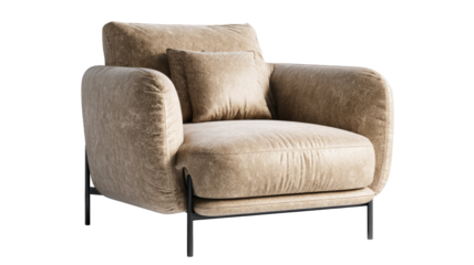 Modern upholstered armchair with soft fabric cushion comfortable living room furniture isolated on white background