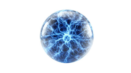 Glowing electric plasma sphere with lightning energy inside transparent orb futuristic power effect isolated on white background