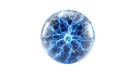 Glowing electric plasma sphere with lightning energy inside transparent orb futuristic power effect isolated on white background
