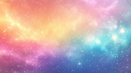 Obraz premium Magical celestial background featuring smooth transition through rainbow spectrum, holographic sparkle elements creating depth and movement, twinkling stars and prismatic bokeh effects floating in