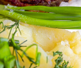 Mashed potatoes made from natural potatoes with dill and green onions