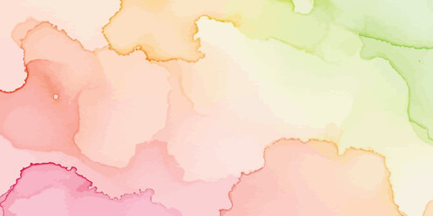 Obraz premium Abstract Pastel Watercolor Vector Background Pink Coral Orange and Lime Green Ink Wash Texture