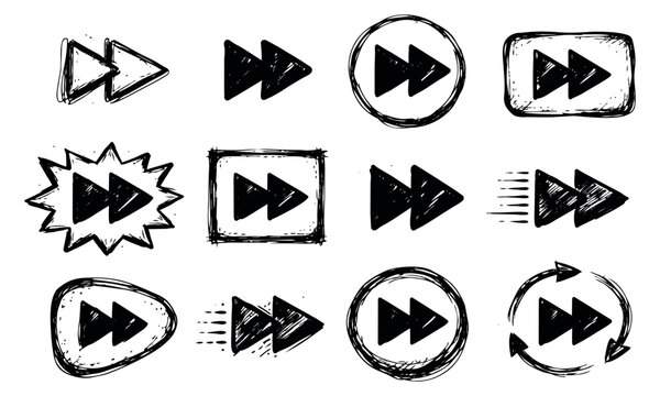 Hand drawn fast forward icon set featuring various designs for media player control