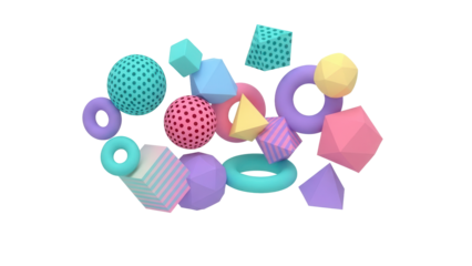 Set of abstract geometric 3d rendering shapes, trendy playful isolated design elements