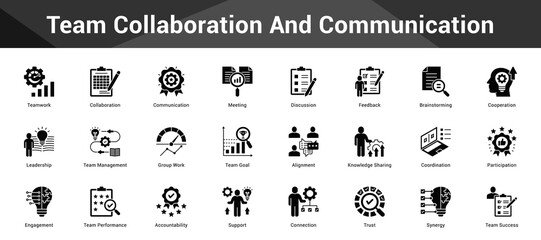 Team Collaboration And Communication Cohesive set of minimalist vector icons representing key ideas with visual clarity