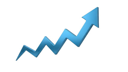 Blue 3D Arrow Graph Showing Upward Trend isolated on a transparent background