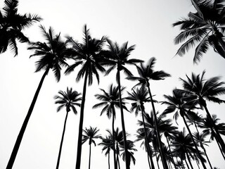 Tall, slender black and white palm trees evoke a tranquil tropical dream,  travel,  vacation