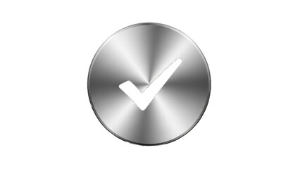 Brushed Metal Circle with Black Check Mark Symbol isolated on a transparent background sign