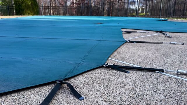 Suburban Home With Covered Swimming Pool During Winter, tilting up view