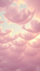 Floating canopies diffuse dawn's gentle glow, a serene, pastel dreamscape,  tree,  hazy