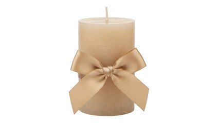 Cream Pillar Candle with Gold Satin Ribbon Bow isolated on a transparent background cream candle