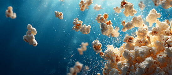 Popcorn against a blue background