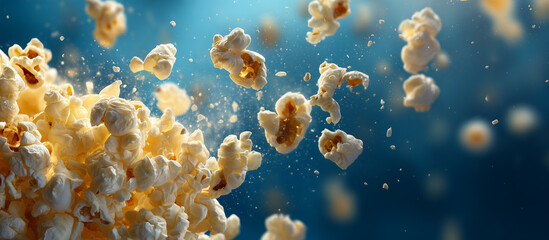 Popcorn against a blue background