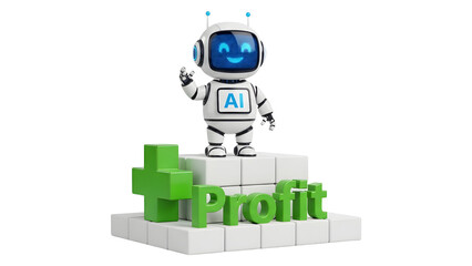 Ai robot standing on profit blocks isolated on transparent background