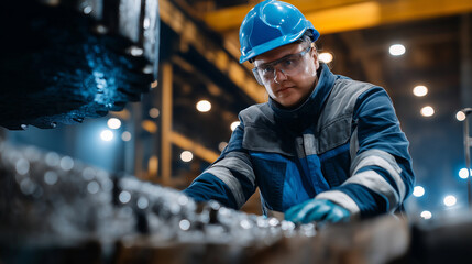 Faceless worker in safety gear operating machinery, industrial maintenance in professional environment, facility operations scene, equipment handling, with copy space