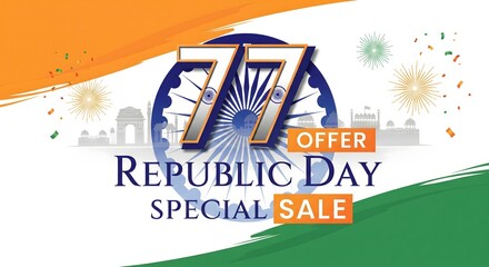 77th Republic Day Special Sale Banner  Patriotic Tricolor Discount Offer