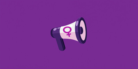 Megaphone with a female symbol on a purple background, representing activism, women empowerment, and gender equality
