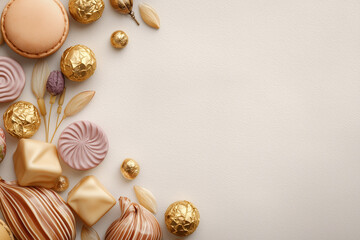 Assorted luxury sweets, chocolates, and decorative elements