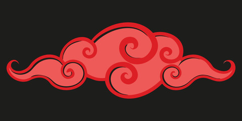Red Decorative Asian Cloud Illustration in Flat Vector Style.