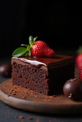 chocolate cake with strawberries. Chocolate Cake Slice Closeup