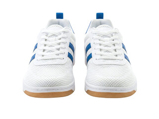 Front view of white and blue athletic sneakers © X02