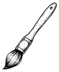 Hand drawn line art illustration of a paint brush depicting an art tool for creative projects