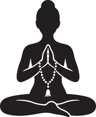 meditation silhouette vector illustrations yoga mala logo buddhism icon relaxation outline woman prayer spiritual mantra traditional bead tibetan meditating peace shape