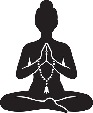 meditation silhouette vector illustrations yoga mala logo buddhism icon relaxation outline woman prayer spiritual mantra traditional bead tibetan meditating peace shape