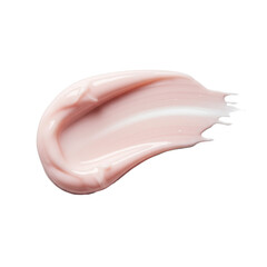 Extreme close-up of a thick, creamy pale pink cosmetic product swipe with soft peaks and glossy surface, isolated on a transparent background with copy space, concept for luxury cosmetic