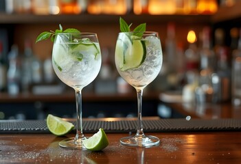 Refreshing Gin and Tonic Cocktails with Lime and Cucumber