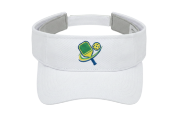 White sports visor with embroidered pickleball logo