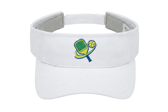 White sports visor with embroidered pickleball logo