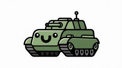 Fototapeta premium Cartoon Green Tank with Happy Face.