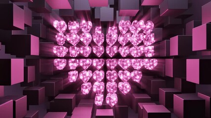 Heart Formed With Cubes and Floating Hearts Sparkles in 3d Animation - Powered by Adobe