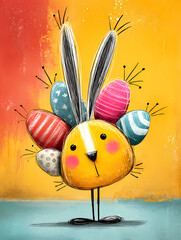 bunter abstrakter Osterhase mit Ostereiern - Cartoon Comic Stil